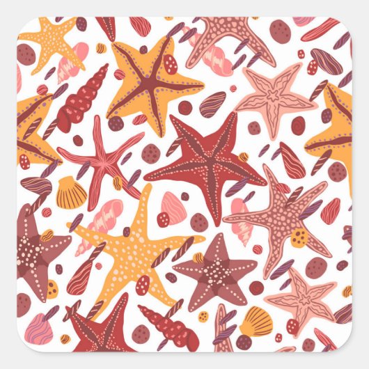 ヒトデの貝殻:スカンジナビアの海模様 スクエアシール (正面)
