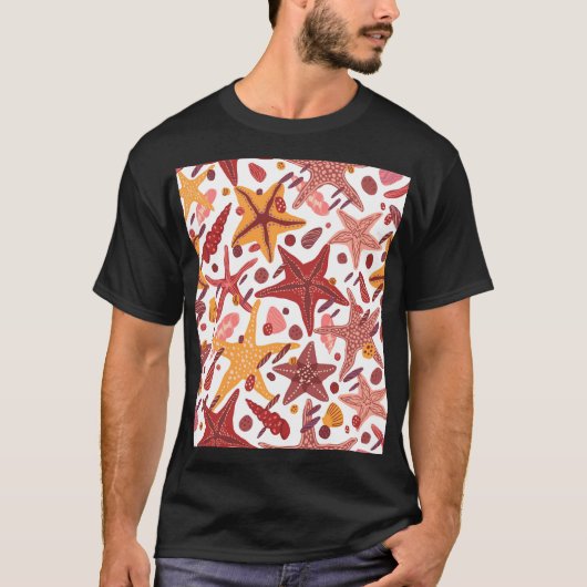 ヒトデの貝殻:スカンジナビアの海模様 Tシャツ (正面)