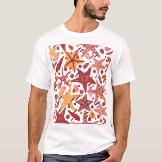 ヒトデの貝殻：スカンジナビアの海模様 Tシャツ (正面)