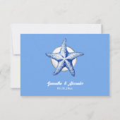 ヒトデの青い白いビーチの海岸応答の豪華さ 出欠カード (裏面)