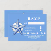 ヒトデの青い白いビーチの海岸応答の豪華さ 出欠カード (正面/裏面)