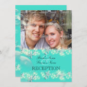 ヒトデの青緑の白い結婚式 招待状 (正面/裏面)