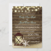 ヒトデの飾りが付いたオーシャンウッドとライト 招待状 (正面)