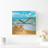 ヒトデは尋ねます私に砂に名前を置くためにつなぎます スクエア壁時計 (ホーム)