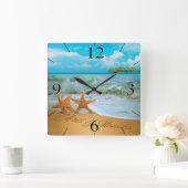 ヒトデは尋ねます私に砂に名前を置くためにつなぎます スクエア壁時計 (ホーム)