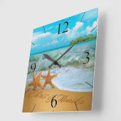 ヒトデは尋ねます私に砂に名前を置くためにつなぎます スクエア壁時計 (傾斜)