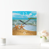 ヒトデは尋ねます私に砂に名前を置くためにつなぎます スクエア壁時計 (ホーム)