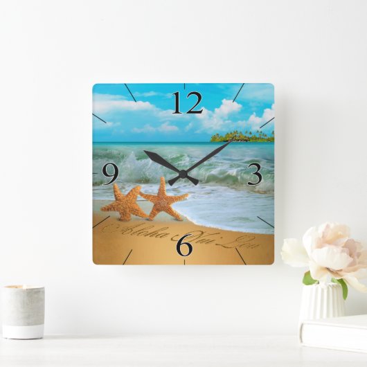 ヒトデは尋ねます私に砂に名前を置くためにつなぎます スクエア壁時計 (ホーム)