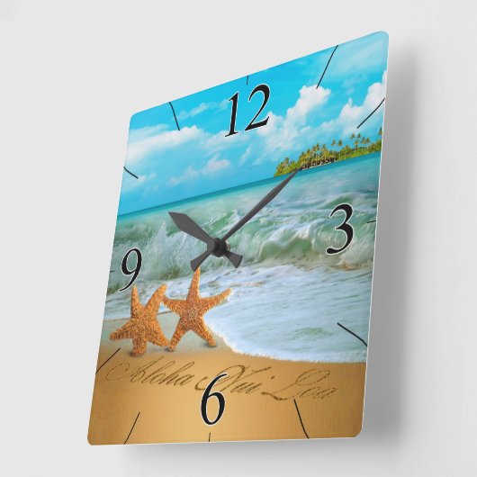 ヒトデは尋ねます私に砂に名前を置くためにつなぎます スクエア壁時計 (傾斜)