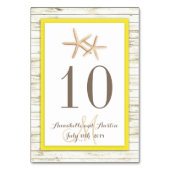 ヒトデは木製のビーチの熱帯結婚式に水漆喰を塗りました テーブルナンバー (裏面)