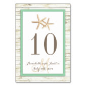 ヒトデは木製のビーチの熱帯結婚式に水漆喰を塗りました テーブルナンバー (裏面)