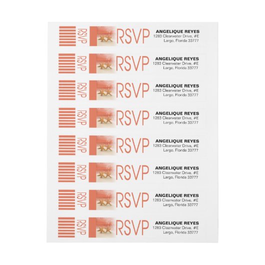 ヒトデは熱帯ビーチRSVP |の珊瑚をつなぎます ラップアラウンド宛名ラベル (シート)