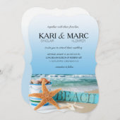 ヒトデは熱帯夏の結婚式を浜に引き上げます 招待状 (正面/裏面)