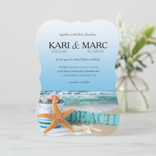 ヒトデは熱帯夏の結婚式を浜に引き上げます 招待状 (スタンド正面)