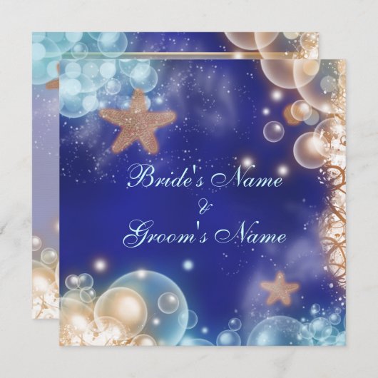 ヒトデは青い珊瑚の結婚式を浜に引き上げます 招待状 (正面/裏面)