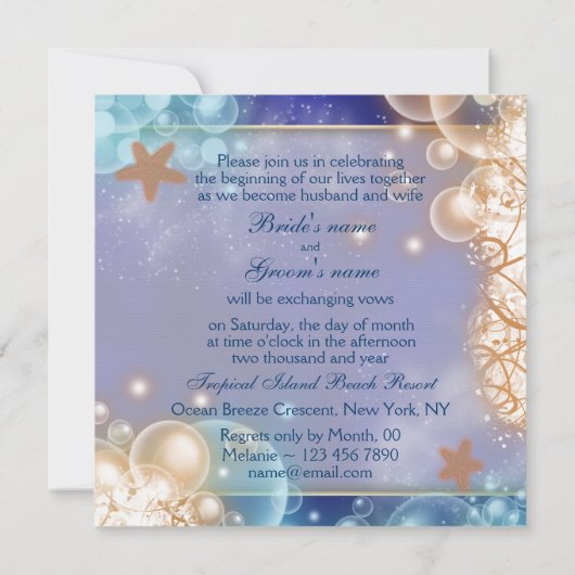 ヒトデは青い珊瑚の結婚式を浜に引き上げます 招待状 (裏面)