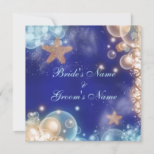 ヒトデは青い珊瑚の結婚式を浜に引き上げます 招待状 (正面)