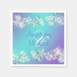 ヒトデは青い紫の白いカップルの名前をバブル スタンダードカクテルナプキン