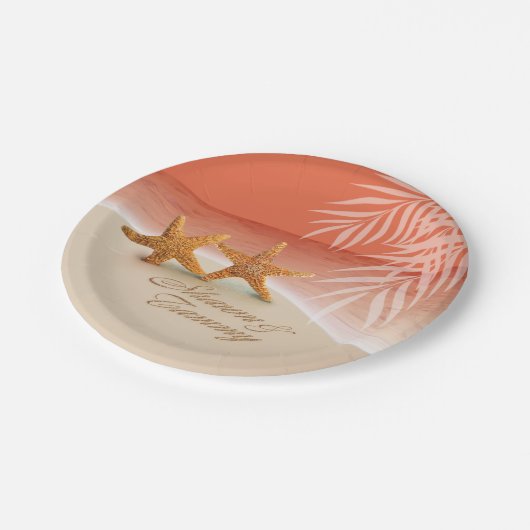 ヒトデは頼みますあなたの名前を砂に置いてもらうためにつなぎます ペーパープレート (アングル)