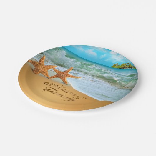 ヒトデは頼みますあなたの名前を砂に置いてもらうためにつなぎます ペーパープレート (アングル)