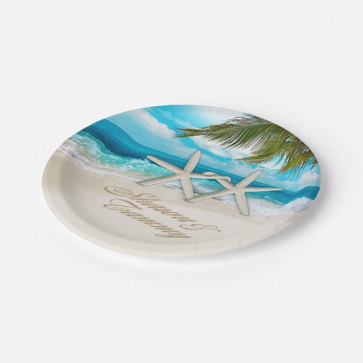 ヒトデは頼みますあなたの名前を砂に置いてもらうためにつなぎます ペーパープレート (アングル)
