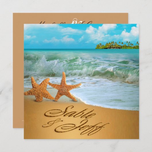 ヒトデは頼みますあなたの名前を砂に置いてもらうためにつなぎます 招待状 (正面/裏面)