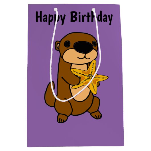 ヒトデを持つおもしろいなベビーのラッコ ミディアムペーパーバッグ (正面)