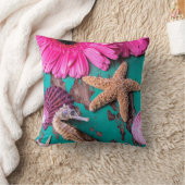 ヒトデを持つピンクの演壇そしてタツノオトシゴ クッション (ブランケット)