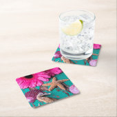 ヒトデを持つピンクの演壇そしてタツノオトシゴ スクエアペーパーコースター (インサイチュ)