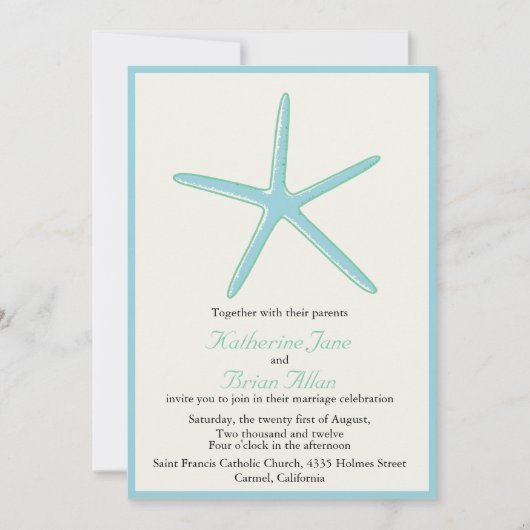 ヒトデアクアマリン結婚式招待状 招待状 (正面)