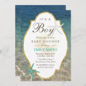 ヒトデエレガントトロピカルビーチボーイベビーシャワー 招待状 (正面/裏面)