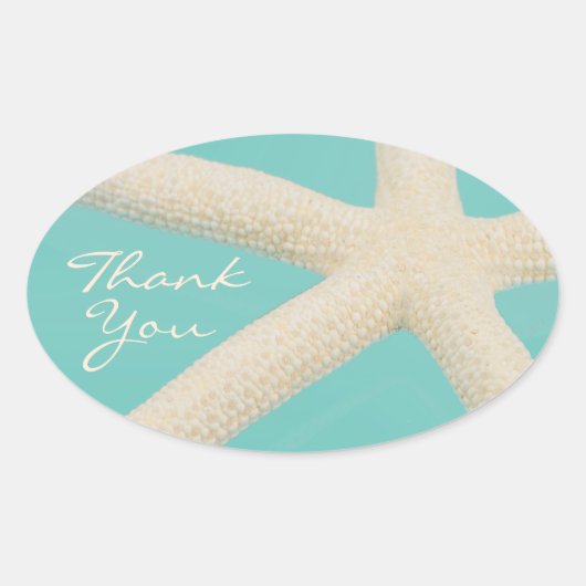 ヒトデエレガント海ビーチティール（緑がかった色）クリーム 楕円形シール (正面)