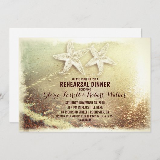 ヒトデカップル&シーフォームビーチリハーサルディナー 招待状 (正面/裏面)