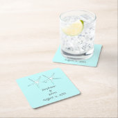 ヒトデカワイトカップルティール（緑がかった色）ホワイトグレー2021結婚's スクエアペーパーコースター (インサイチュ)