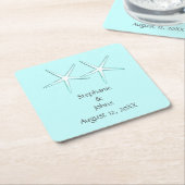 ヒトデカワイトカップルティール（緑がかった色）ホワイトグレー2021結婚's スクエアペーパーコースター (アングル)