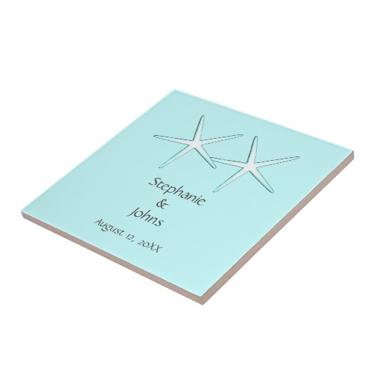 ヒトデカワイトカップルティール（緑がかった色）白人贈結婚与のお気に入り タイル (側面)