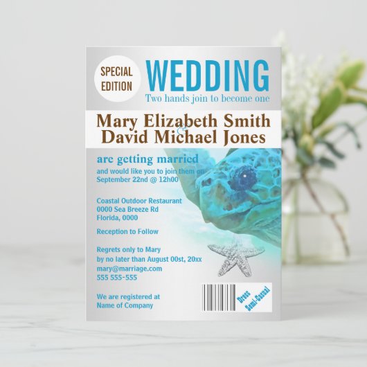 ヒトデガメのビーチ結婚式雑誌PERSONALIZE 招待状 (スタンド正面)