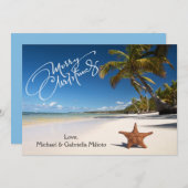 ヒトデクビーチ付暖かい晴れのクリスマスカード シーズンカード (正面/裏面)