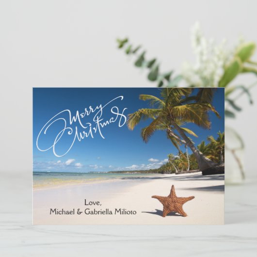 ヒトデクビーチ付暖かい晴れのクリスマスカード シーズンカード (スタンド正面)
