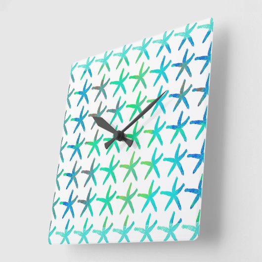 ヒトデコースタルビーチ数々のカラーティール（緑がかった色）ホワイトカワイト  スクエア壁時計 (傾斜)