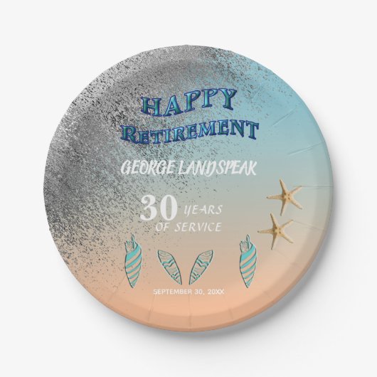 ヒトデシーシェルズシルバーグリッターハッピーリタイアメント ペーパープレート (正面)