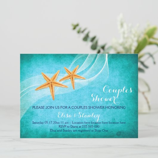 ヒトデターコイズビーチ結婚式カップルのシャワー 招待状 (スタンド正面)