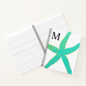 ヒトデティール(緑がかった色)ブルーゴールドフォイルモノグラムのイニシャル ノートブック (内部)