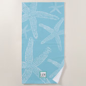 ヒトデパーソナライズされたオ淡い色のブルー ビーチタオル (正面)