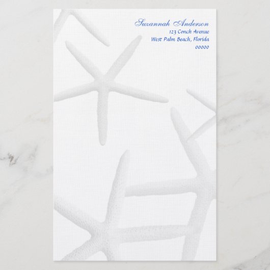 ヒトデパーソナライズされたビーチテーマ筆記用紙 便箋 (正面)