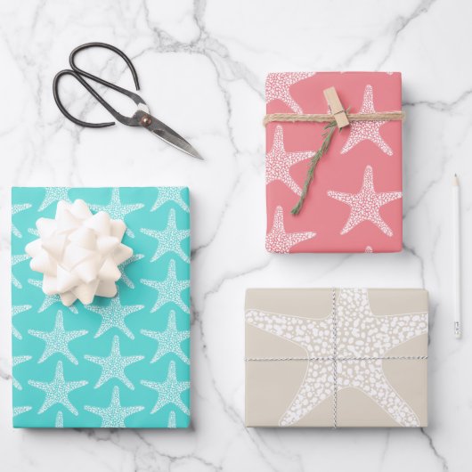 ヒトデビーチサマー結婚ズ・パターン ラッピングペーパーシート (正面)