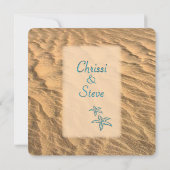 ヒトデビーチティール(緑がかった色)アンドサンド結婚ズ 招待状 (裏面)