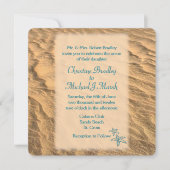 ヒトデビーチティール(緑がかった色)アンドサンド結婚ズ 招待状 (正面)