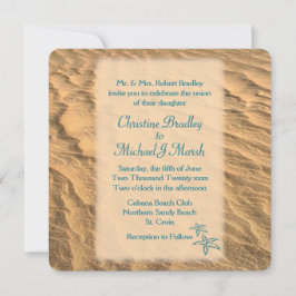 ヒトデビーチティール（緑がかった色）アンドサンド結婚ズ 招待状