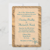 ヒトデビーチティール（緑がかった色）アンドサンド結婚ズ 招待状 (正面)